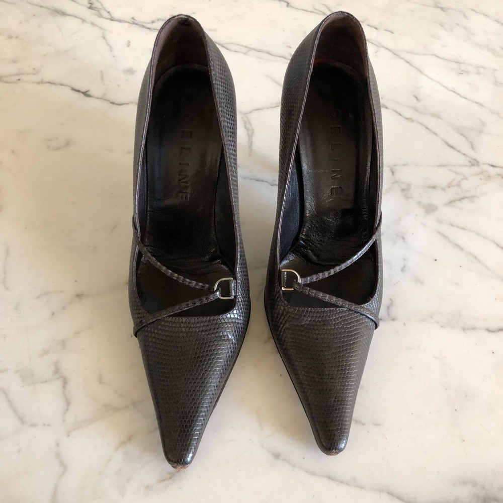 Celine pointed toe snakeskin pumps